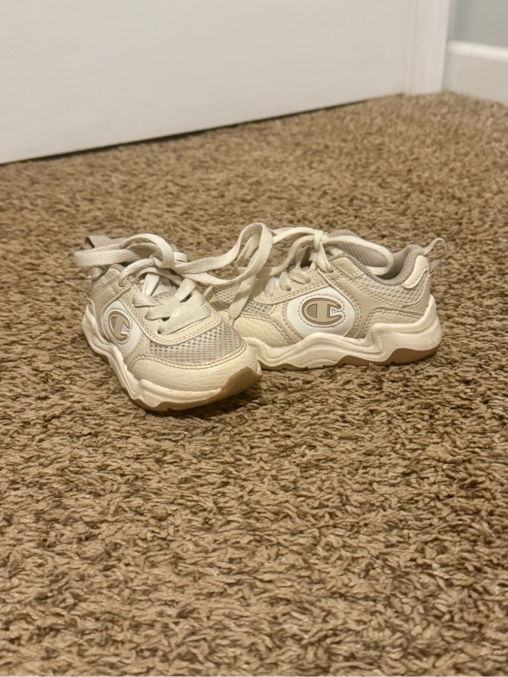Champion Kids Beige Cream Lace-Up Sneakers